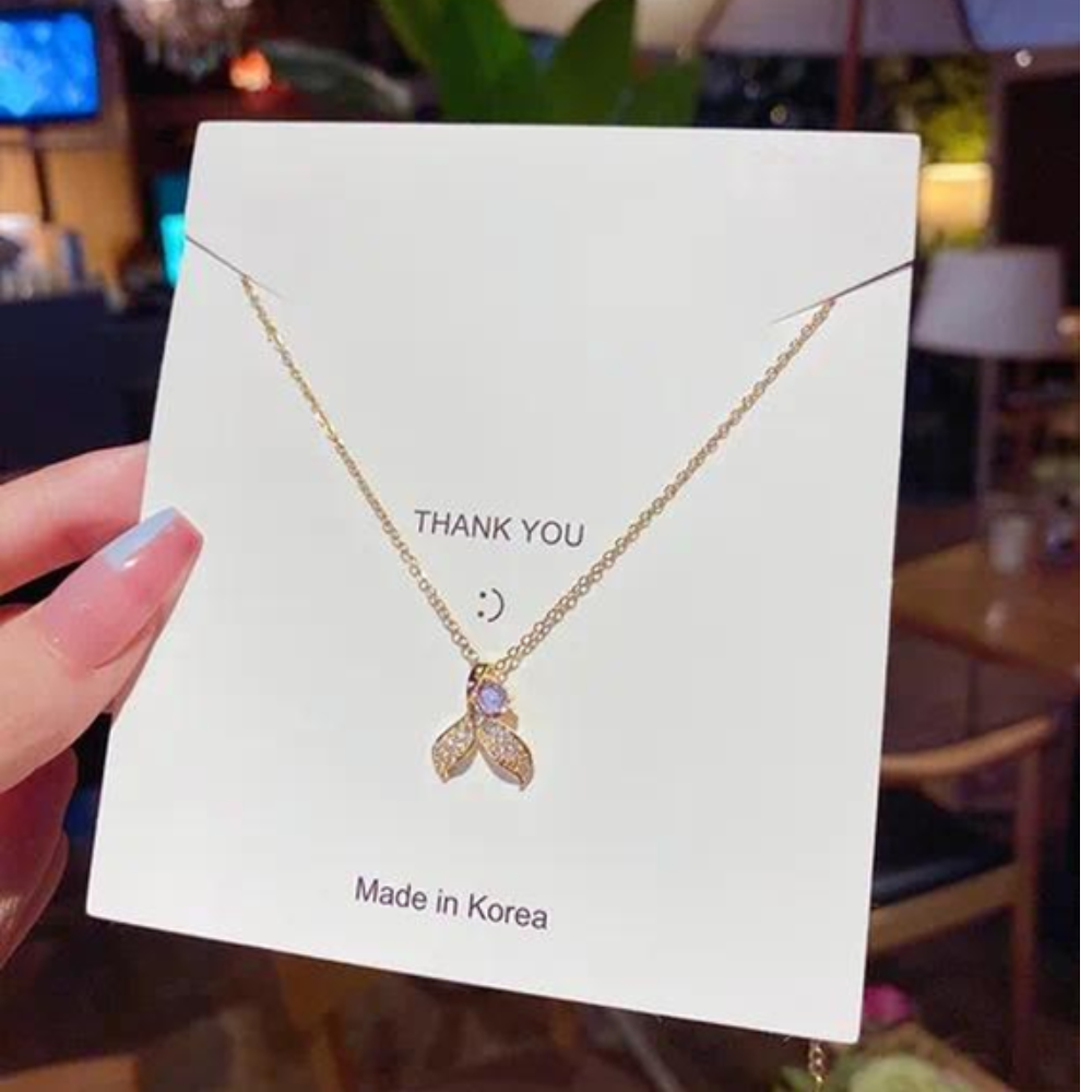 Sweet Heart Shape Butterfly Bow Knot Titanium Steel Inlay Artificial Pearls Rhinestones Pendant Necklace