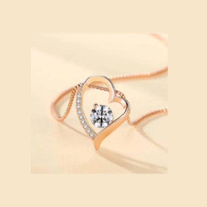 Titanium Steel Copper Plating Heart Shape Zircon Pendant Necklace Gold