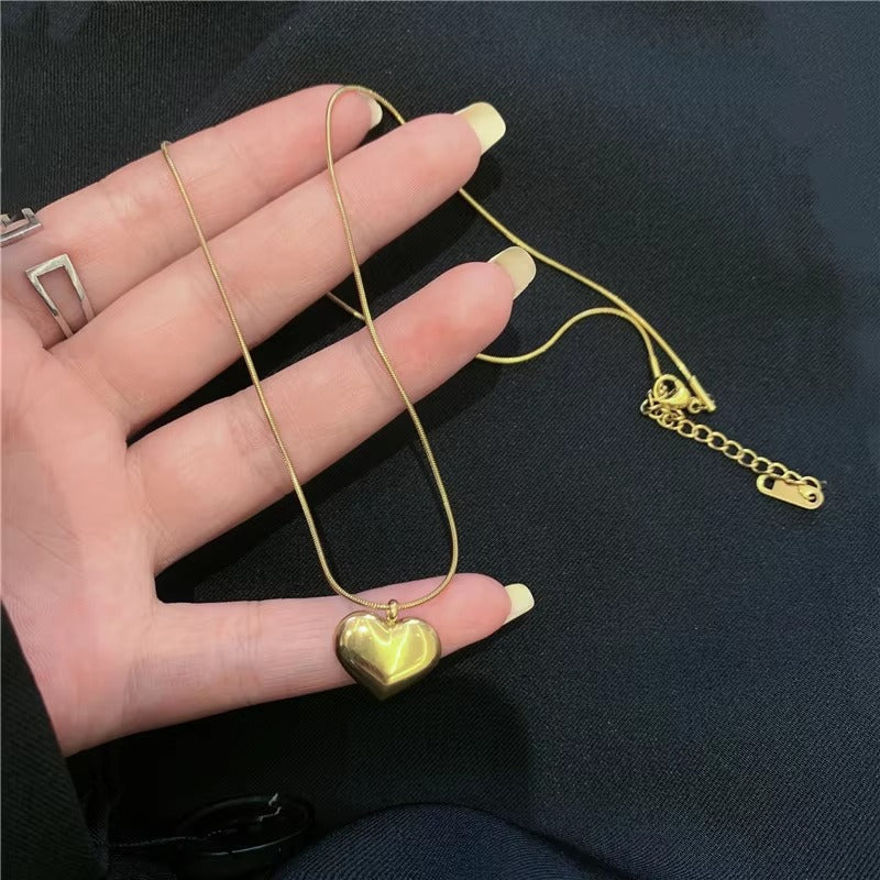 Jewelry Gold Plated Heart Pendant Necklace Stainless Steel Snake Chain Heart Shaped Necklace for Women