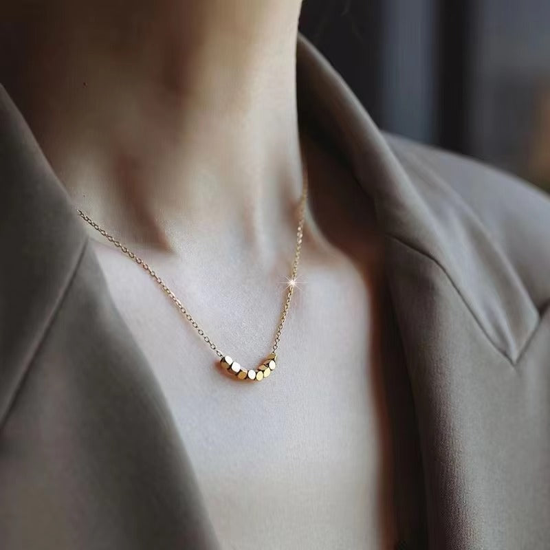 Popular Mini Square Bead Pendant Collar Necklace Gold Color 18K PVD Plated Stainless Steel Fashion Necklace