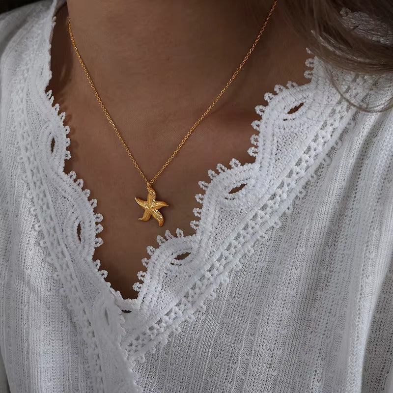 Minimalist Jewelry 18K Gold Plated Stainless Steel Starfish Pendant Necklace for Women Tarnish Free Jewelry