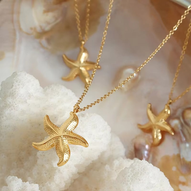 Minimalist Jewelry 18K Gold Plated Stainless Steel Starfish Pendant Necklace for Women Tarnish Free Jewelry