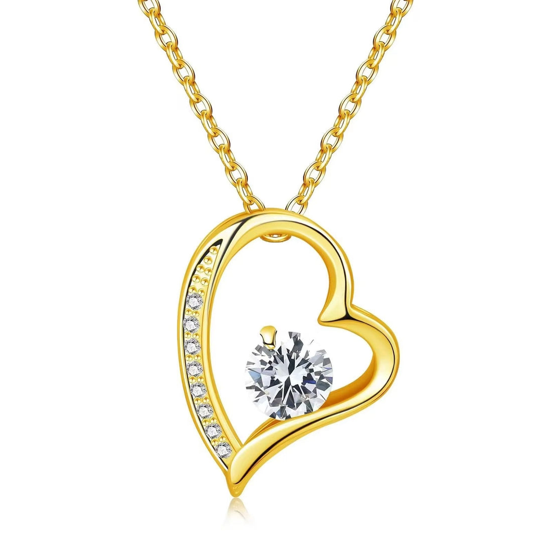 Titanium Steel Copper Plating Heart Shape Zircon Pendant Necklace Gold