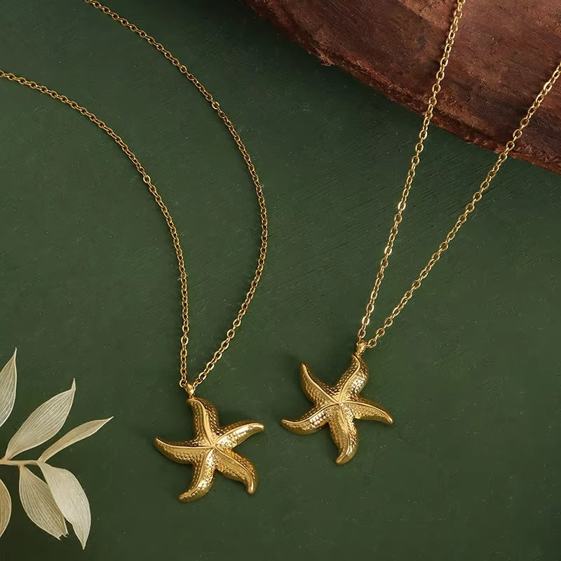 Minimalist Jewelry 18K Gold Plated Stainless Steel Starfish Pendant Necklace for Women Tarnish Free Jewelry