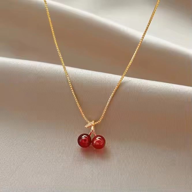 Jewelry Sweet Simple Style Cherry 304 Stainless Steel 18K Gold Plated Plating Pendant Necklace