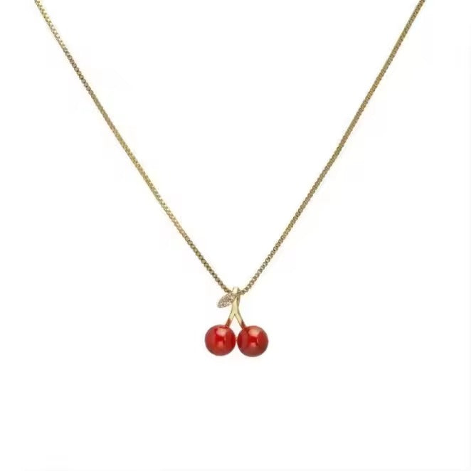 Jewelry Sweet Simple Style Cherry 304 Stainless Steel 18K Gold Plated Plating Pendant Necklace