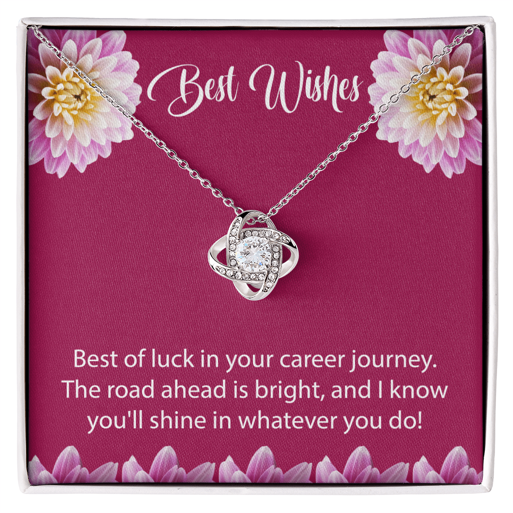 Best Wishes Gift – Elegant Love Knot Necklace with Greeting Card | Good Luck Jewelry Gift for Career, Farewell, Birthday & Special Occasions | Silver-Plated Pendant for Women