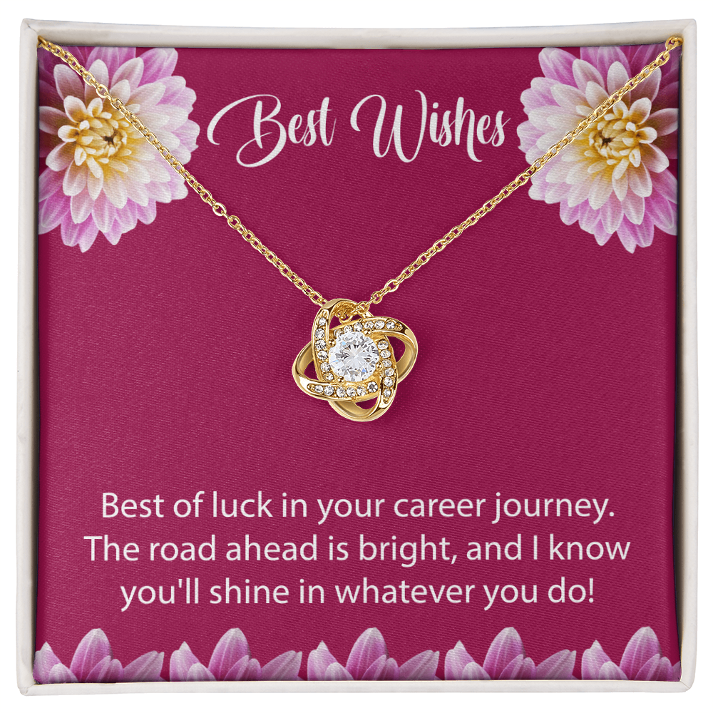 Best Wishes Gift – Elegant Love Knot Necklace with Greeting Card | Good Luck Jewelry Gift for Career, Farewell, Birthday & Special Occasions | Silver-Plated Pendant for Women