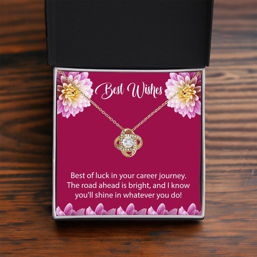 Best Wishes Gift – Elegant Love Knot Necklace with Greeting Card | Good Luck Jewelry Gift for Career, Farewell, Birthday & Special Occasions | Silver-Plated Pendant for Women