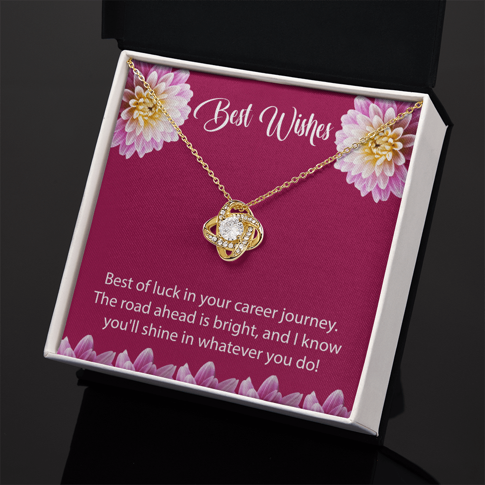 Best Wishes Gift – Elegant Love Knot Necklace with Greeting Card | Good Luck Jewelry Gift for Career, Farewell, Birthday & Special Occasions | Silver-Plated Pendant for Women