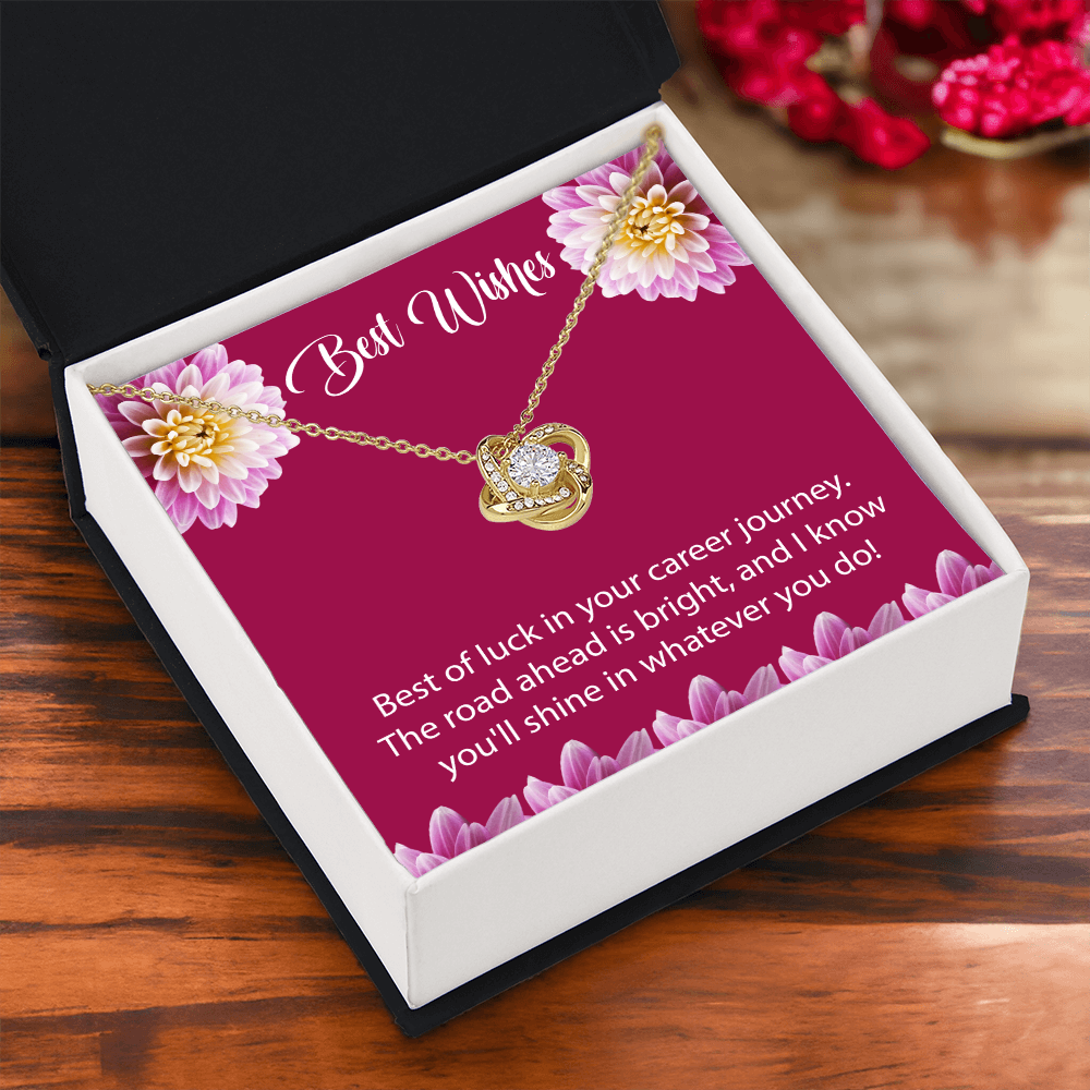 Best Wishes Gift – Elegant Love Knot Necklace with Greeting Card | Good Luck Jewelry Gift for Career, Farewell, Birthday & Special Occasions | Silver-Plated Pendant for Women