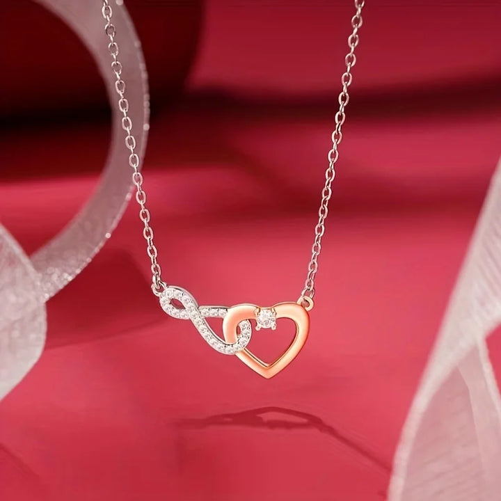Aunt And Niece Two-color Electroplated Copper Heart Pendant Necklace - With Gift Card And Gift Box Packaging,