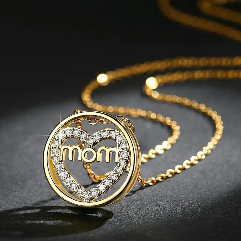 Fashion Jewelry Round MOM Necklace for Mother's Day Gifts Accessories Shiny Zircon Love Heart Mom Pendant Necklace