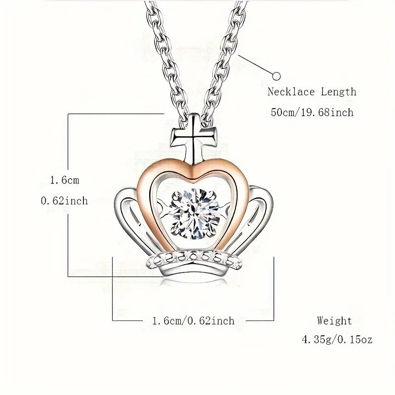 Creative Elegant Trendy Zircon Crown Pendant Necklace Decorative Accessories Holiday Birthday Gift For Girls With Gift Card Box