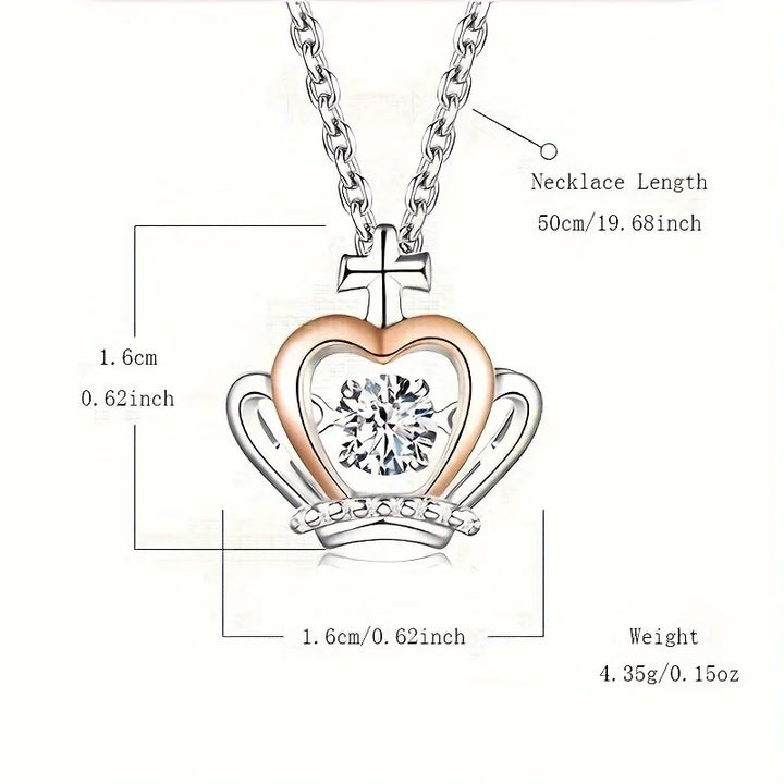 Creative Elegant Trendy Zircon Crown Pendant Necklace Decorative Accessories Holiday Birthday Gift For Girls With Gift Card Box