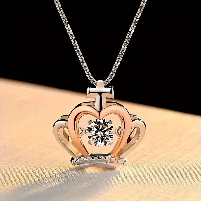 Creative Elegant Trendy Zircon Crown Pendant Necklace Decorative Accessories Holiday Birthday Gift For Girls With Gift Card Box