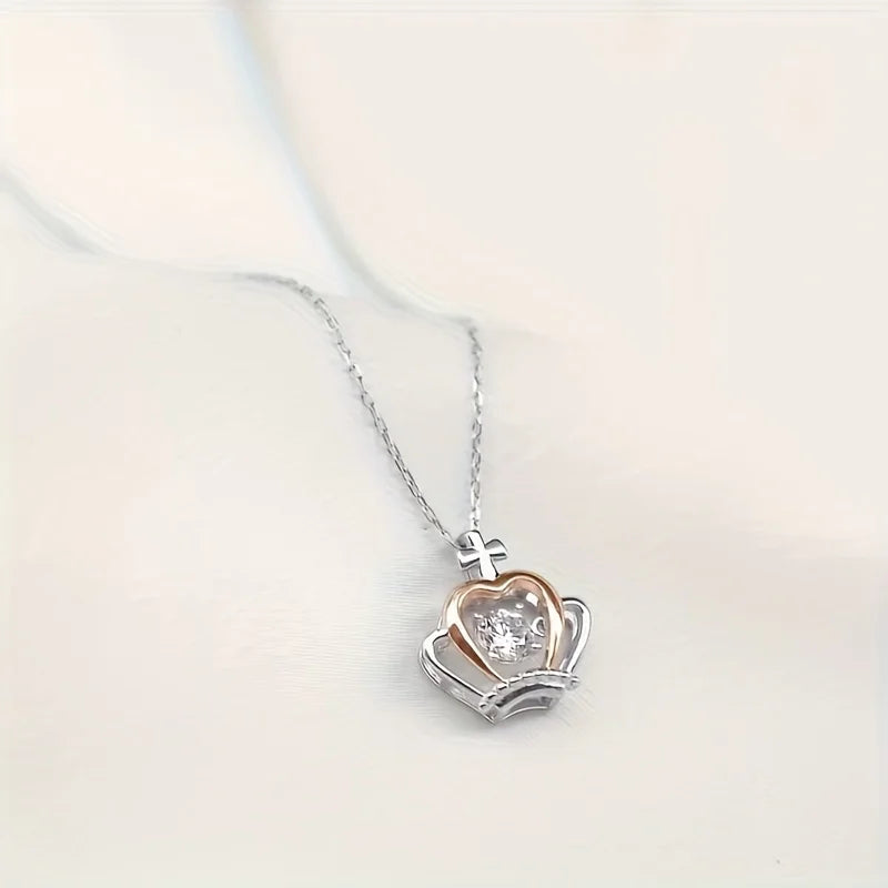 Creative Elegant Trendy Zircon Crown Pendant Necklace Decorative Accessories Holiday Birthday Gift For Girls With Gift Card Box