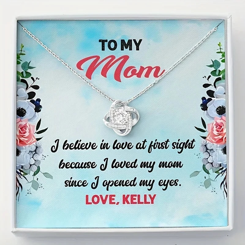 Four-leaf clover rhinestone necklace message card, Mother's Day, birthday gift
