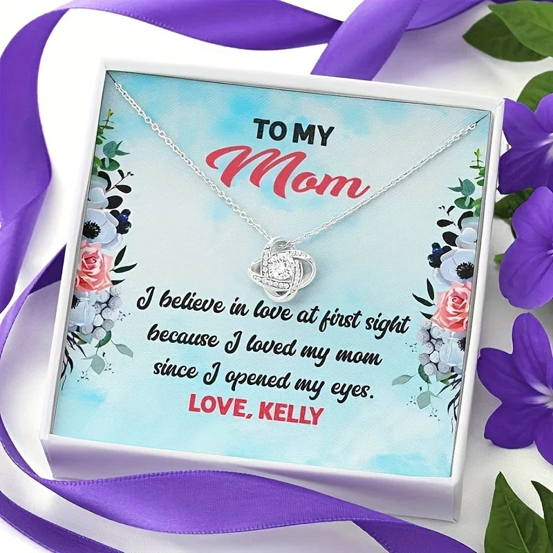 Four-leaf clover rhinestone necklace message card, Mother's Day, birthday gift