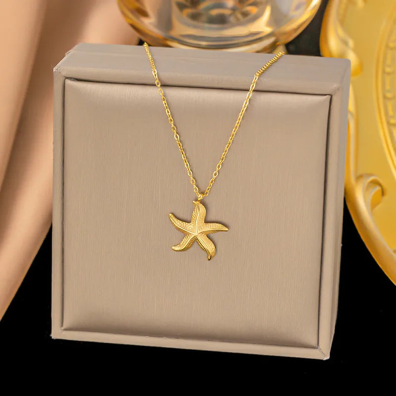 Minimalist Jewelry 18K Gold Plated Stainless Steel Starfish Pendant Necklace for Women Tarnish Free Jewelry