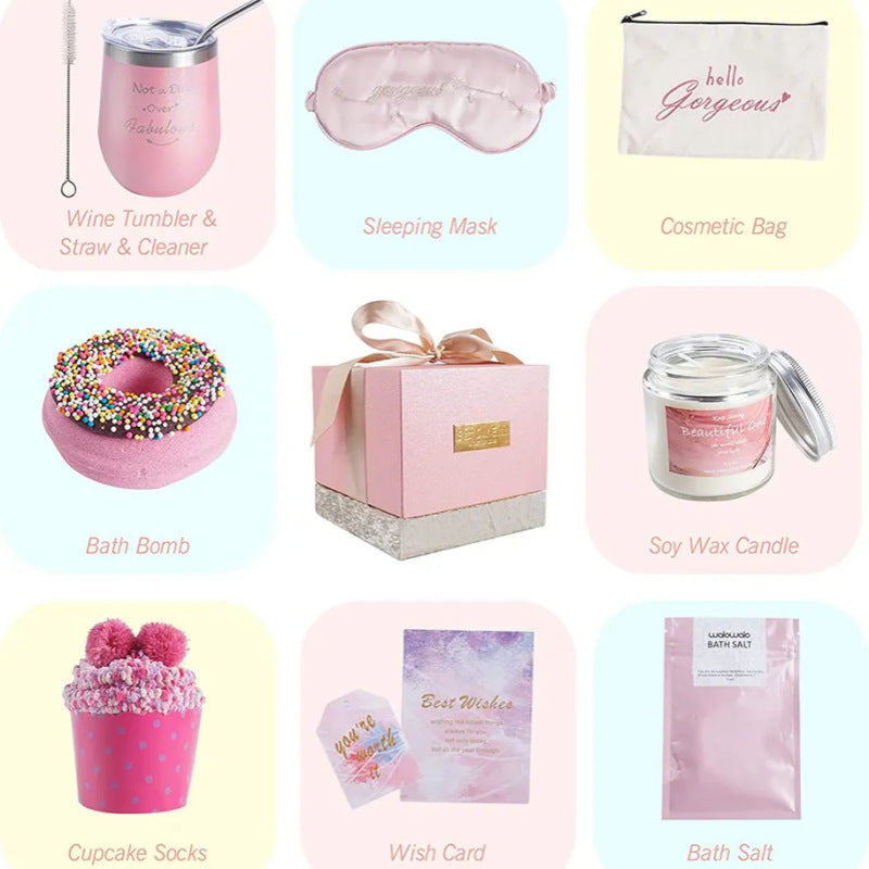Cross-border In Stock Amazon Hot Pink Egg Cup Cosmetic Bag Aromatherapy Bath Gift Box Exquisite Eye Mask Gift Suit