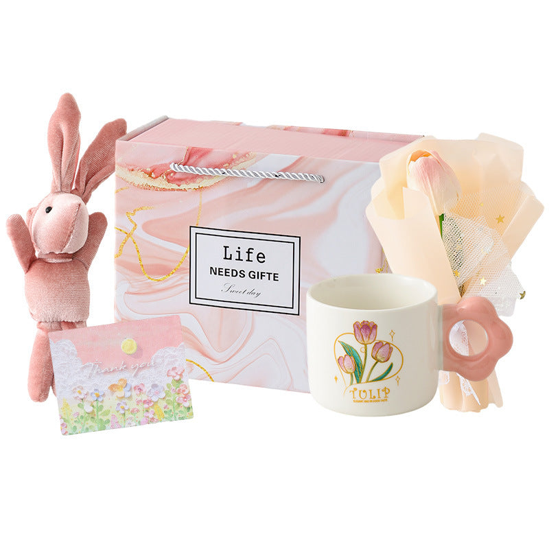 Birthday Gift Small Fresh Tulip Cup Ceramic Cup Girl's Heart Accompanying Gift For Best Friends Practical Mug Gift Box