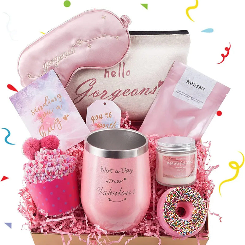 Cross-border In Stock Amazon Hot Pink Egg Cup Cosmetic Bag Aromatherapy Bath Gift Box Exquisite Eye Mask Gift Suit