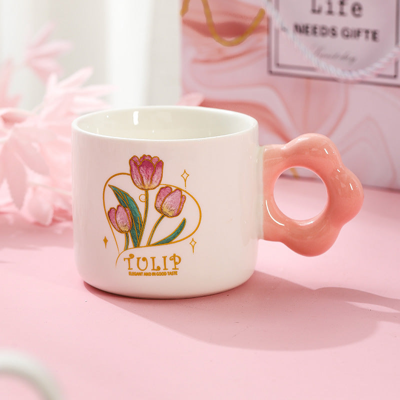 Birthday Gift Small Fresh Tulip Cup Ceramic Cup Girl's Heart Accompanying Gift For Best Friends Practical Mug Gift Box
