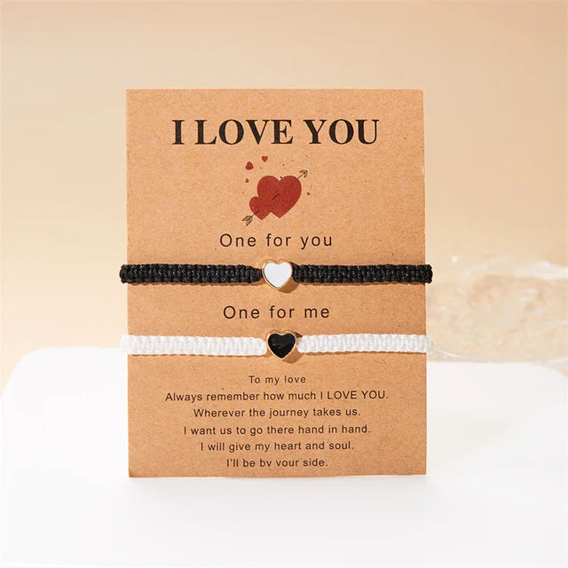 Romantic Heart Beaded Couple Bracelet for Women Men Fashion Black White Braided Rope Matching Bracelet Friendship Jewelry Gifts