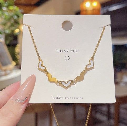 14K Gold Plated Stainless Steel Classic Geometric Style Love Pendant Necklace White Shell with Classic Metal Fashion Gift