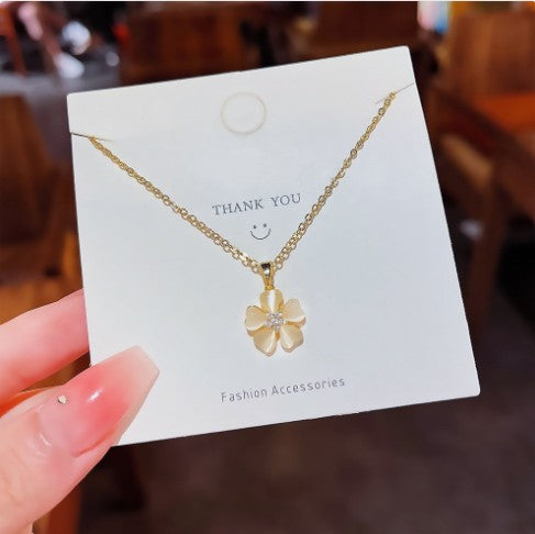 Simple Trendy Design Style Shell Flower Pendant Necklace Stainless Steel Collarbone Chain Necklaces for Women Girls