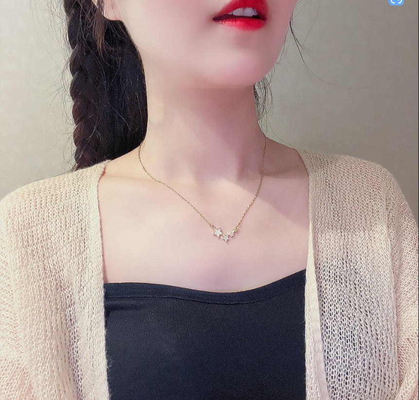 Star Design Necklace Pendant with Link Chain High-End Gold Zircon Luxury Trendy Geometric Jewelry Most Popular Fashion Accessory