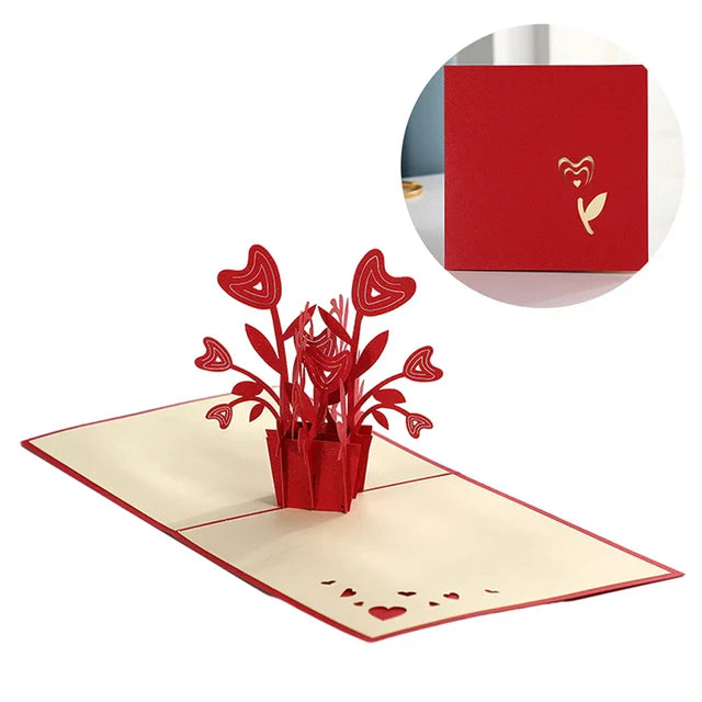 Stereoscopic Roses 3D Pop Up Love Greeting Card Envelope Valentines Day Birthday Anniversary Greeting Card Couples Postcard