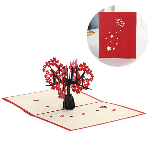 Stereoscopic Roses 3D Pop Up Love Greeting Card Envelope Valentines Day Birthday Anniversary Greeting Card Couples Postcard