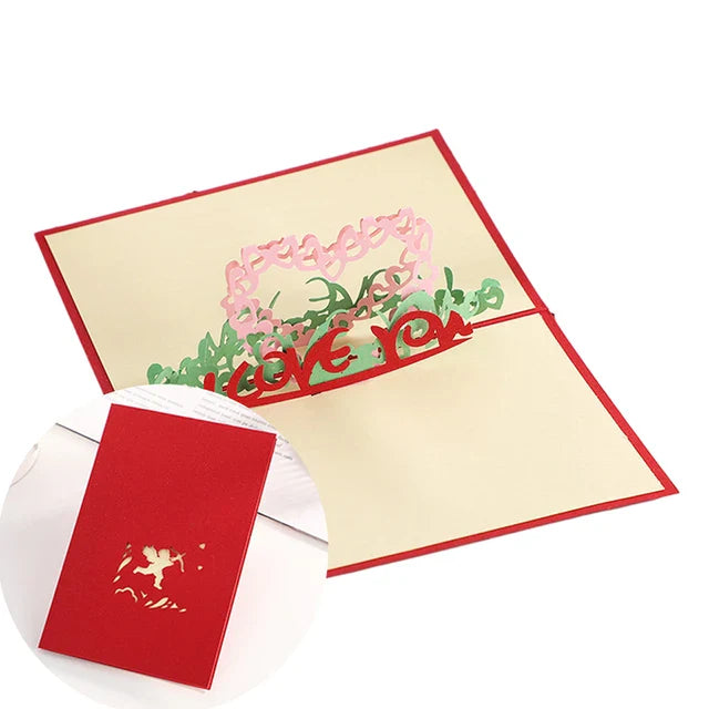 Stereoscopic Roses 3D Pop Up Love Greeting Card Envelope Valentines Day Birthday Anniversary Greeting Card Couples Postcard