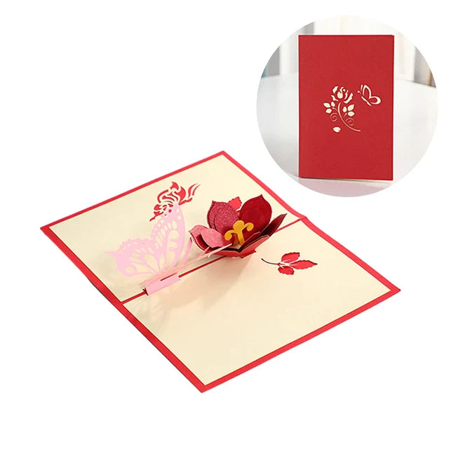 Stereoscopic Roses 3D Pop Up Love Greeting Card Envelope Valentines Day Birthday Anniversary Greeting Card Couples Postcard