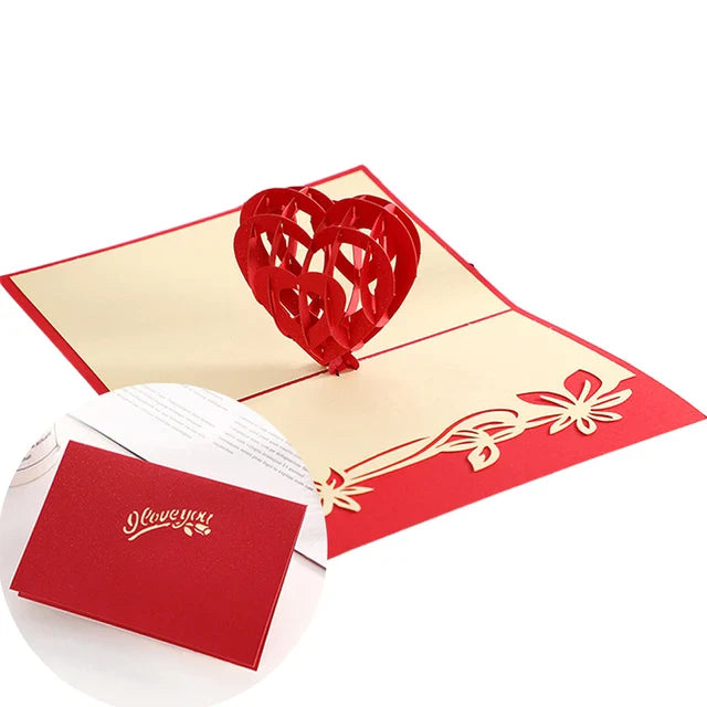 Stereoscopic Roses 3D Pop Up Love Greeting Card Envelope Valentines Day Birthday Anniversary Greeting Card Couples Postcard
