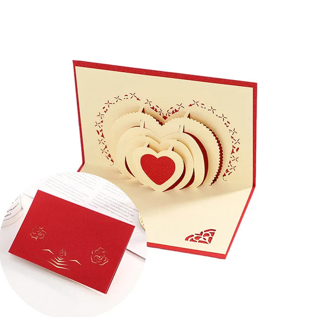 Stereoscopic Roses 3D Pop Up Love Greeting Card Envelope Valentines Day Birthday Anniversary Greeting Card Couples Postcard