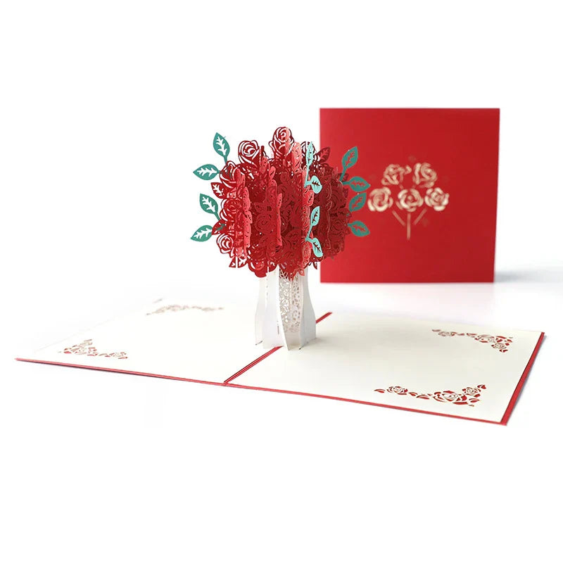 Stereoscopic Roses 3D Pop Up Love Greeting Card Envelope Valentines Day Birthday Anniversary Greeting Card Couples Postcard