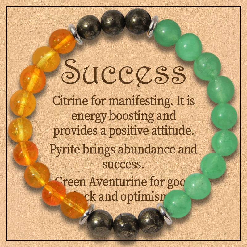 Success Bracelet With Wish Card- Lucky Bracelet - Attract Wealth, Abundance, & Prosperity - Green Aventurine - Malachite - Pyrit