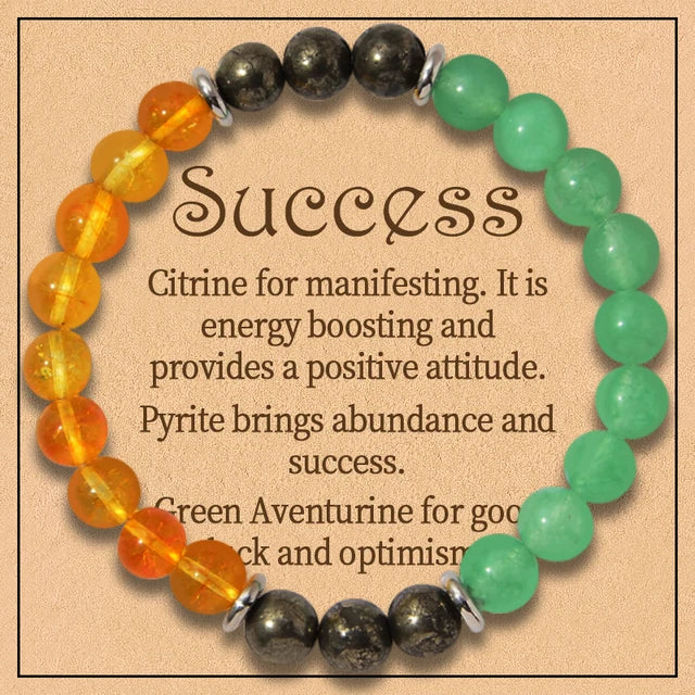 Success Bracelet With Wish Card- Lucky Bracelet - Attract Wealth, Abundance, & Prosperity - Green Aventurine - Malachite - Pyrit