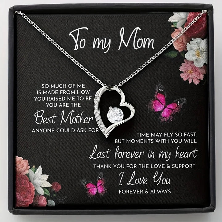 To My Mom Heart Necklace, Best Mother Gift Accessories Jewelry, Holiday Birthday Party Gift With Card And Box, Christmas Gift