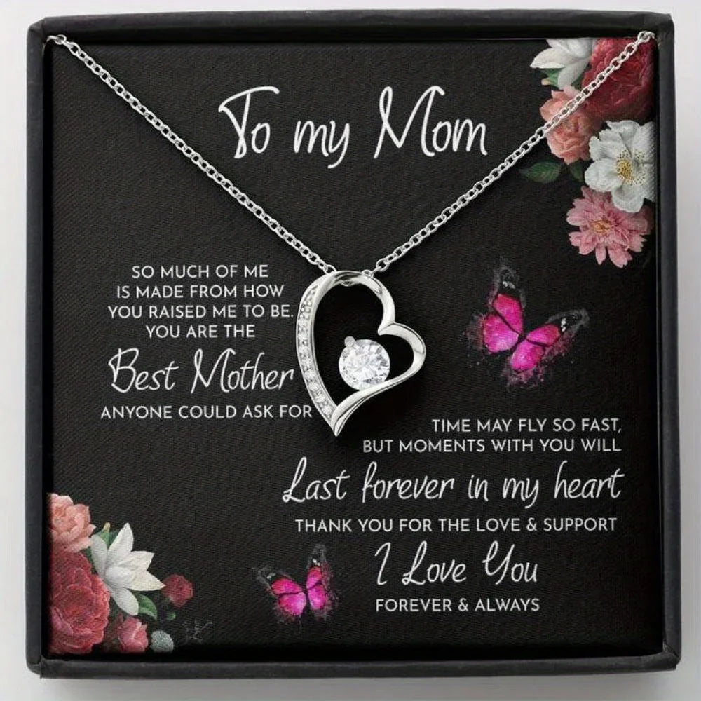 To My Mom Heart Necklace, Best Mother Gift Accessories Jewelry, Holiday Birthday Party Gift With Card And Box, Christmas Gift