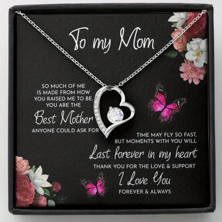 To My Mom Heart Necklace, Best Mother Gift Accessories Jewelry, Holiday Birthday Party Gift With Card And Box, Christmas Gift