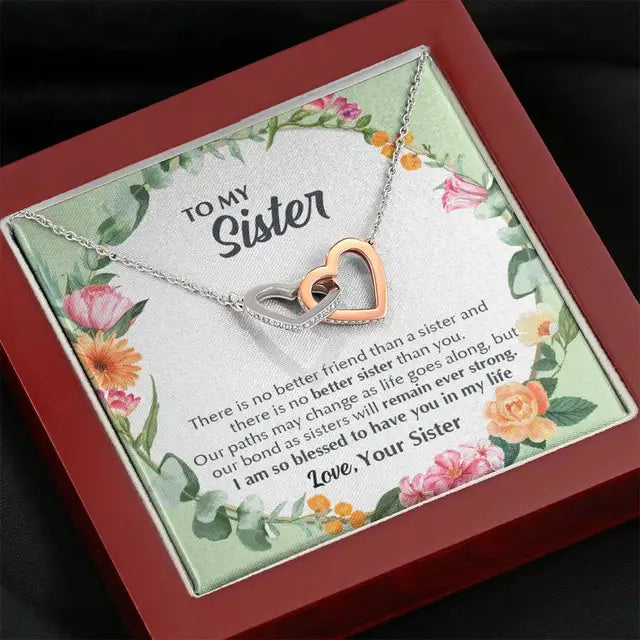 Sister Love Interlocked Double Heart Pendant Necklace Birthday