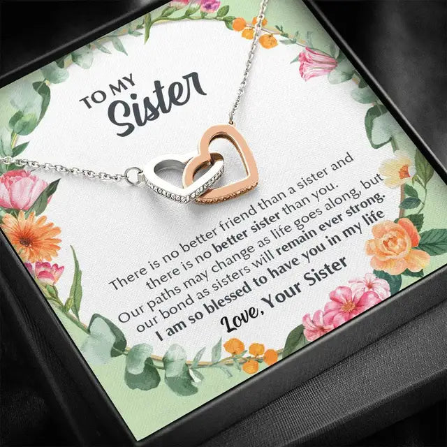 Sister Love Interlocked Double Heart Pendant Necklace Birthday