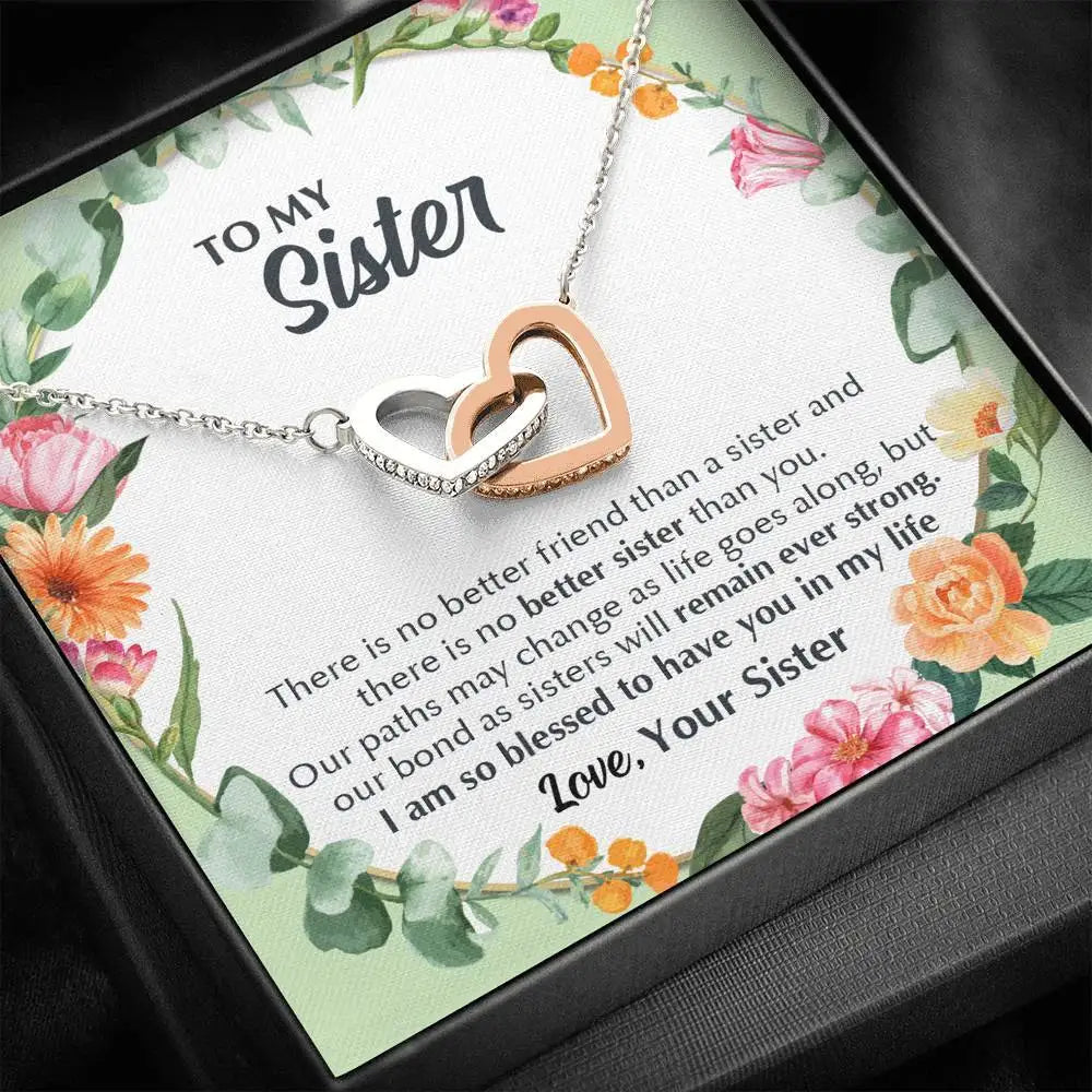Sister Love Interlocked Double Heart Pendant Necklace Birthday