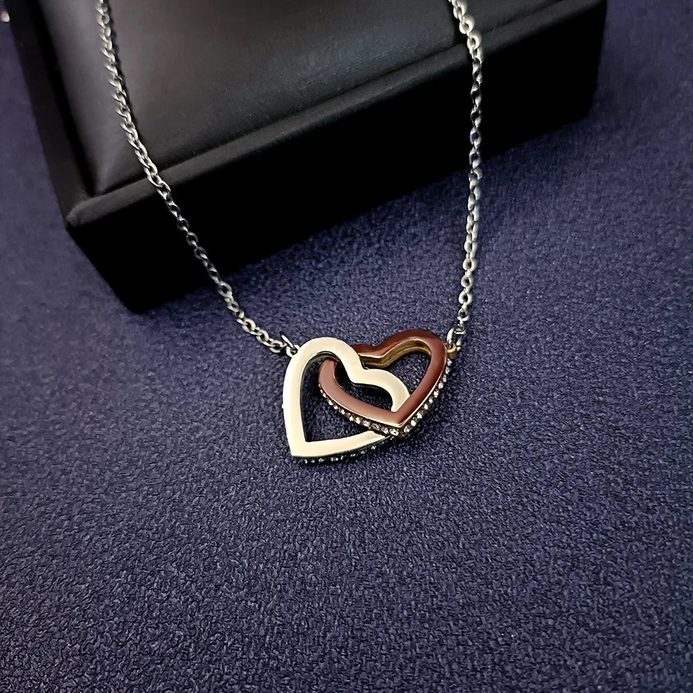 Sister Love Interlocked Double Heart Pendant Necklace Birthday