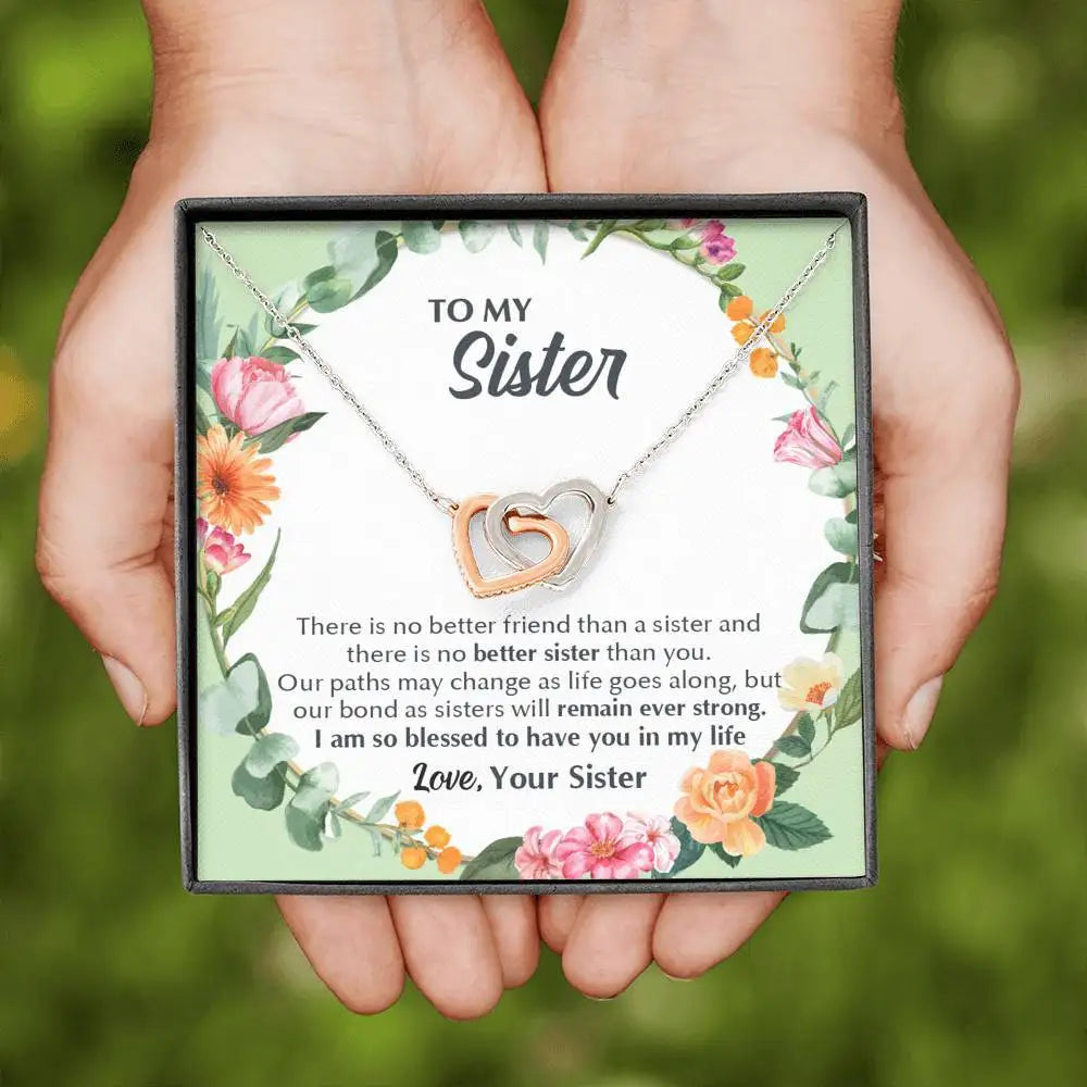 Sister Love Interlocked Double Heart Pendant Necklace Birthday