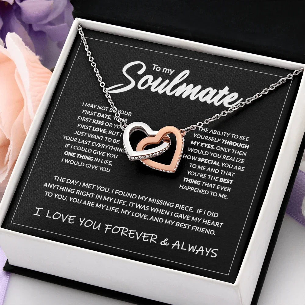 To My Soulmate Wife Christmas Gift Necklace Mother Girls Interlocking Heart Necklace Dropshipping Metal Necklace With Gift Box